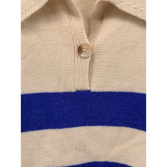 HYFVE Women's Blue-Beige Knit One-Button Lorraine Cobalt Stripe Polo Sweater SZS - Picture 6 of 10